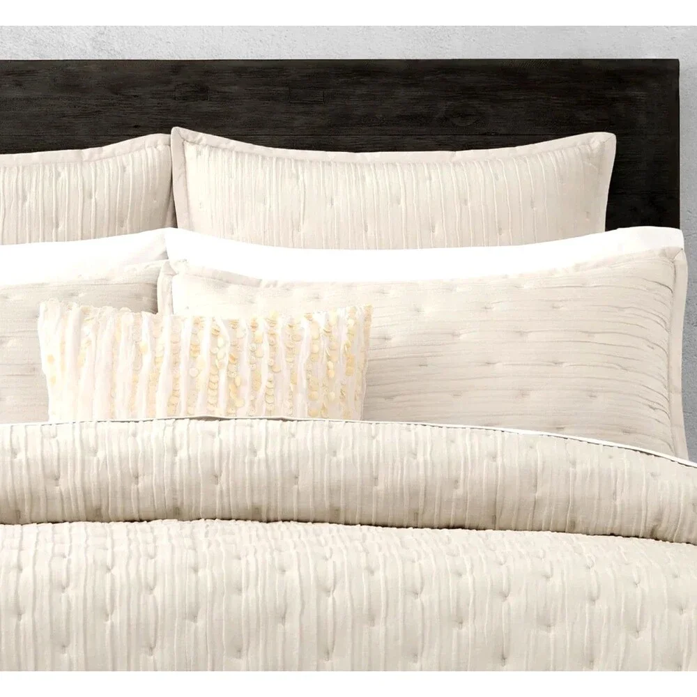Donna Karan Luxury Meditate King Quilt Comforter Ivory Linen Silk Machine Wash